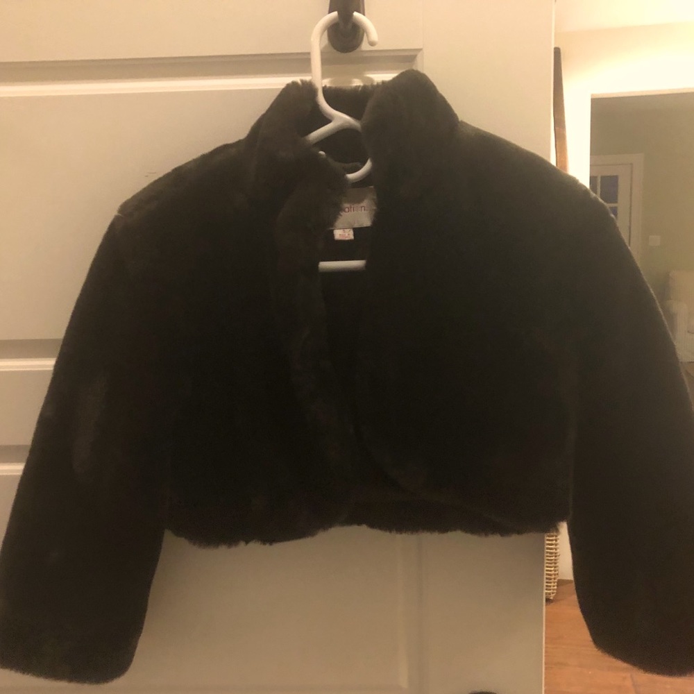 Black Brown Crop Faux Fur Crop Coat